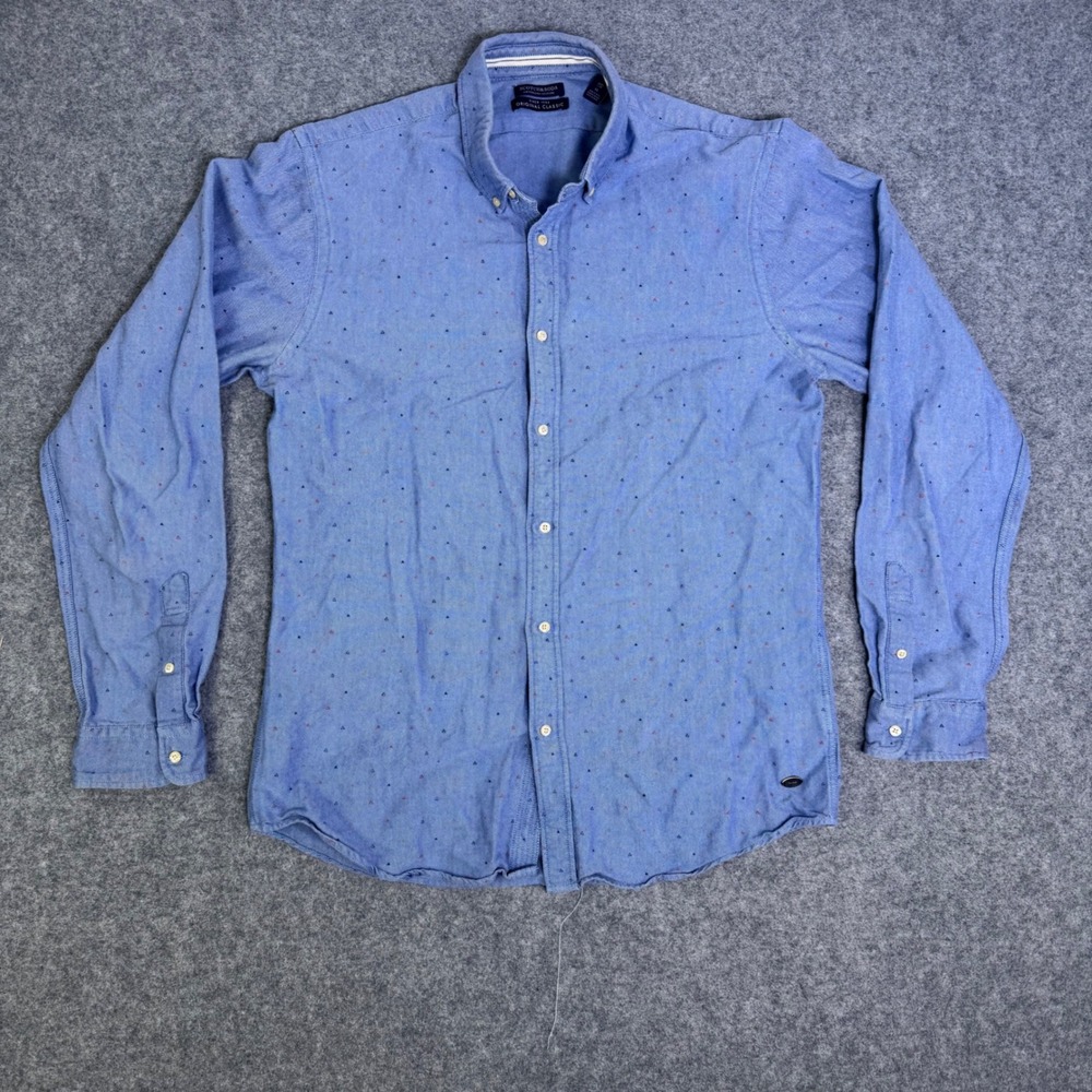 Scotch & Soda Button Down Mens XL Blue Excellent Geometric Triangle Print Shirt